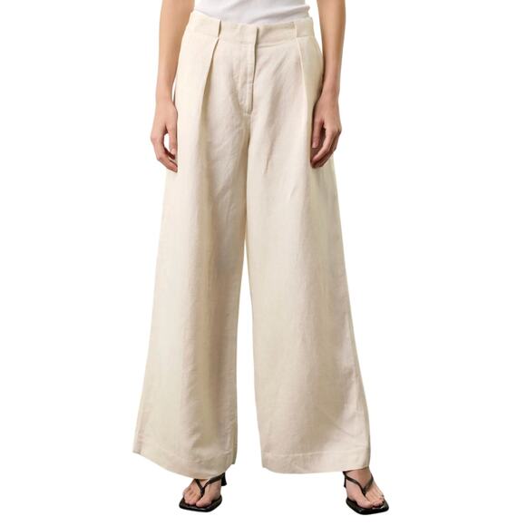Club Monaco Wide Leg Linen Blend Trouser in Beige, Size US 6 - Picture 2 of 8